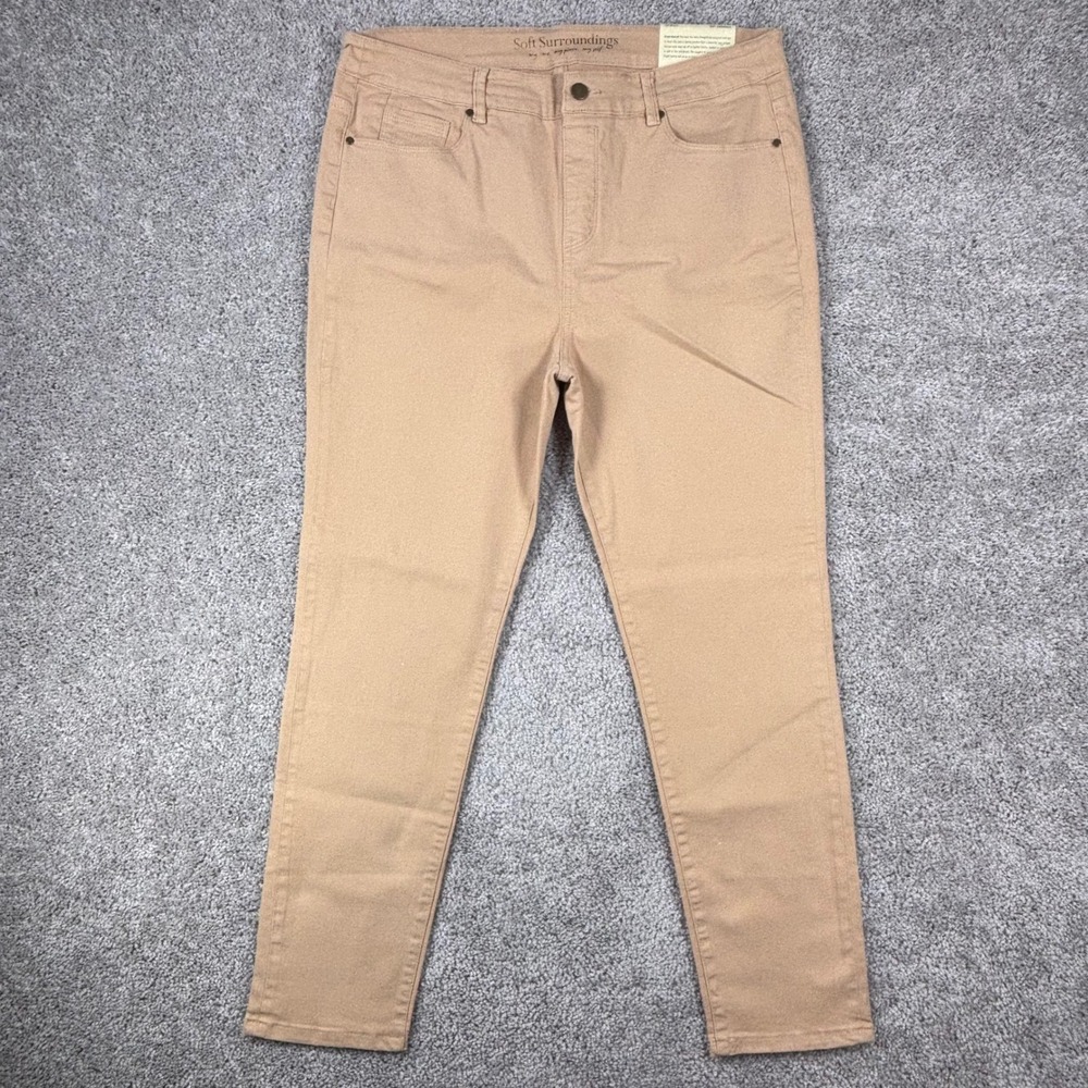 Soft Surroundings Womens Tan Straight Leg Full Length Pants Size L 14-16 NWT